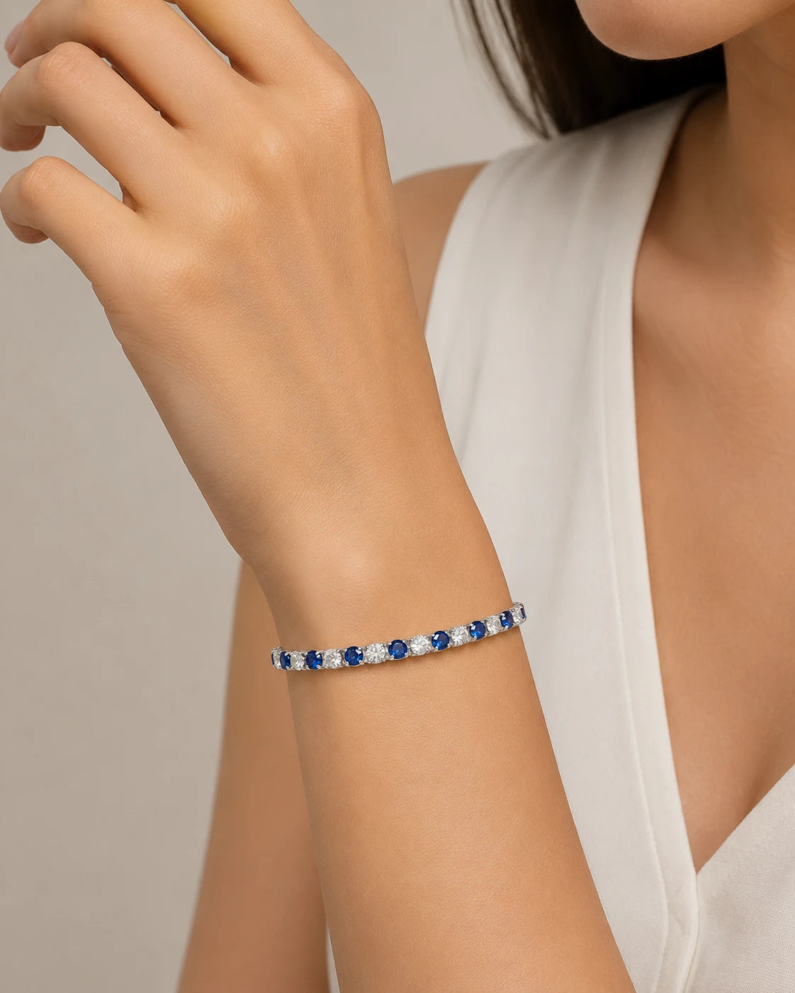 Swannah Sapphire Spark Tennis Blue & Crystal Silver Bracelet for Women