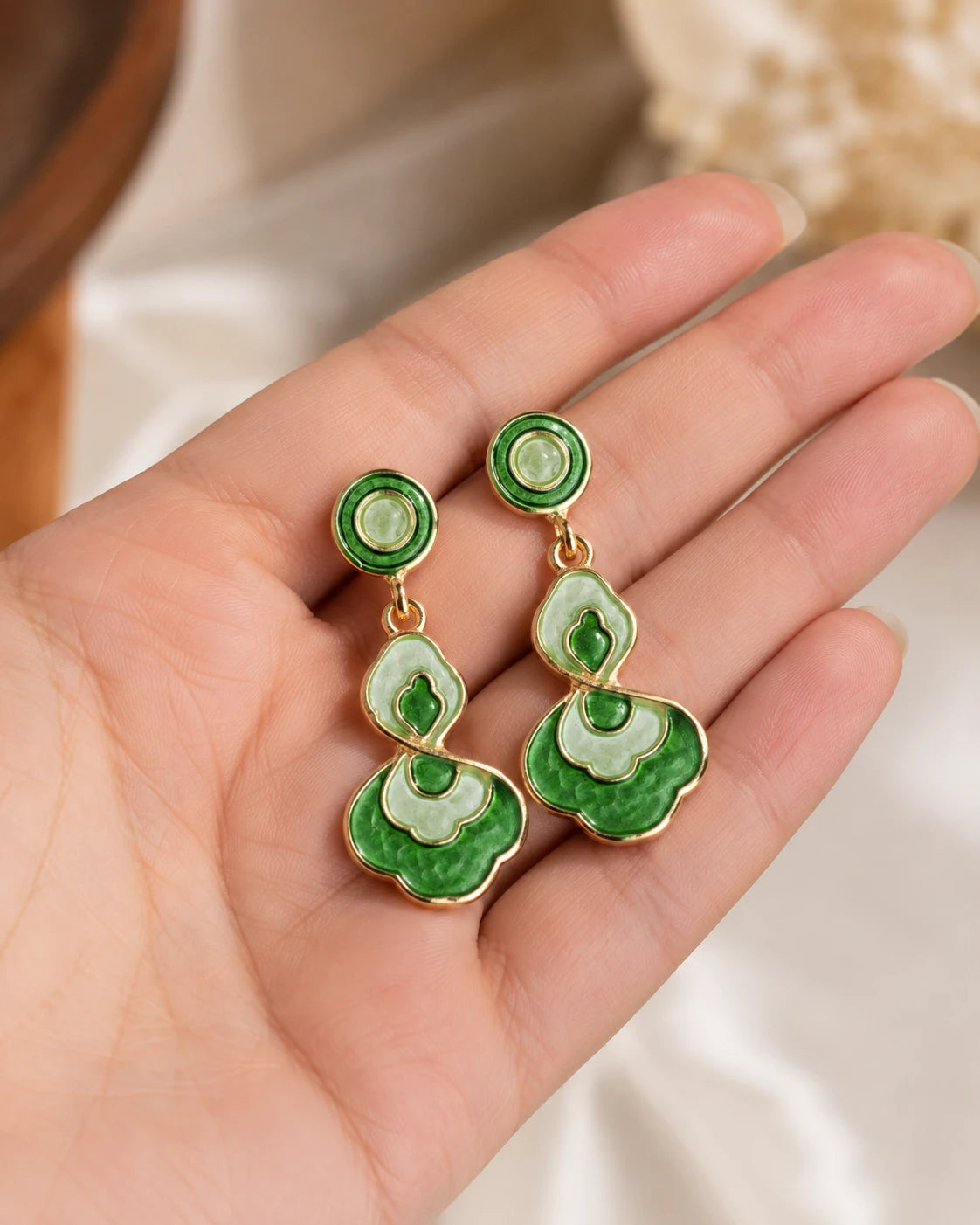 Swannah Green Enamel Abstract Drop Earrings for Women