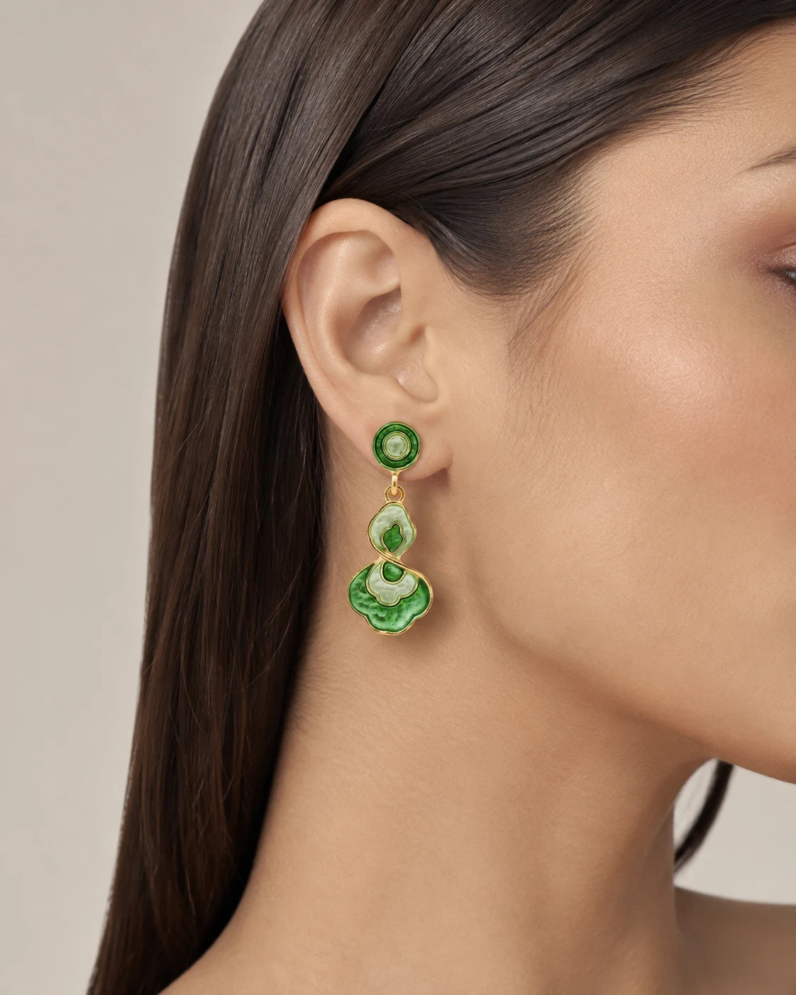 Swannah Green Enamel Abstract Drop Earrings for Women