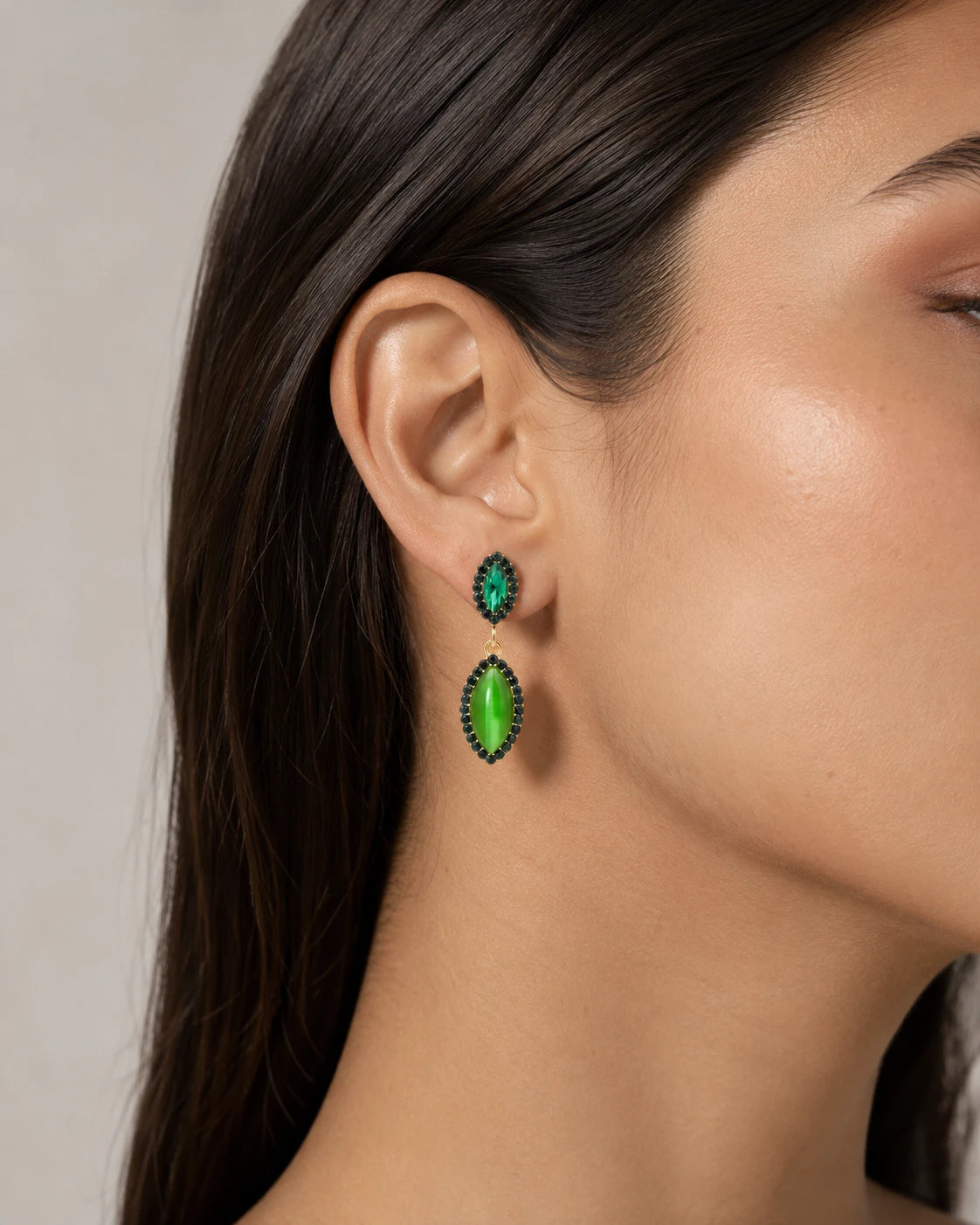 Swannah Green Crystal Double Drop Gold Earrings for Women