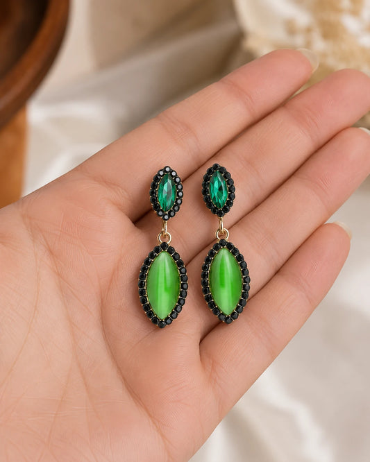 Swannah Green Crystal Double Drop Gold Earrings for Women
