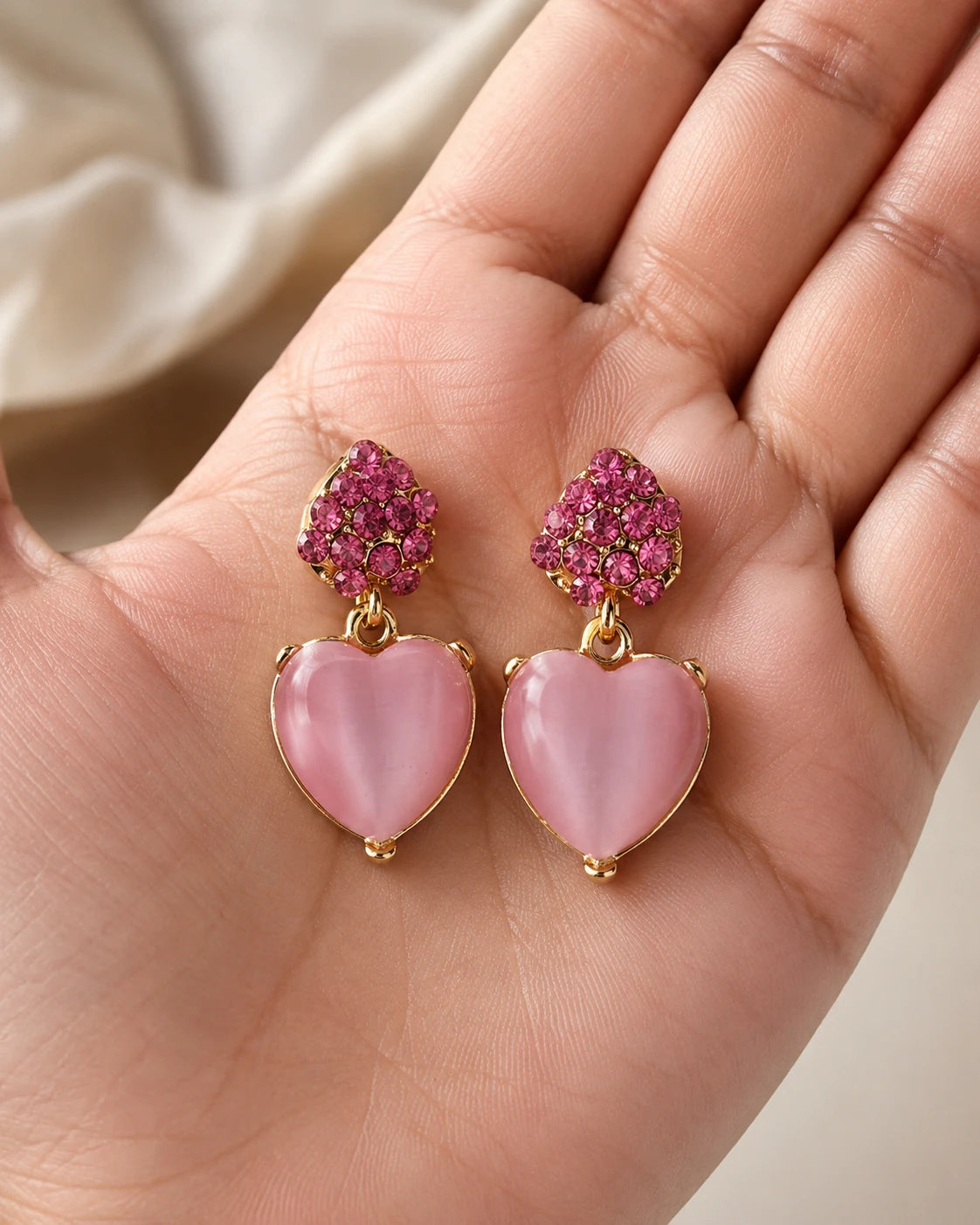 Swannah Pink Heart Crystal Drop Earrings for Women