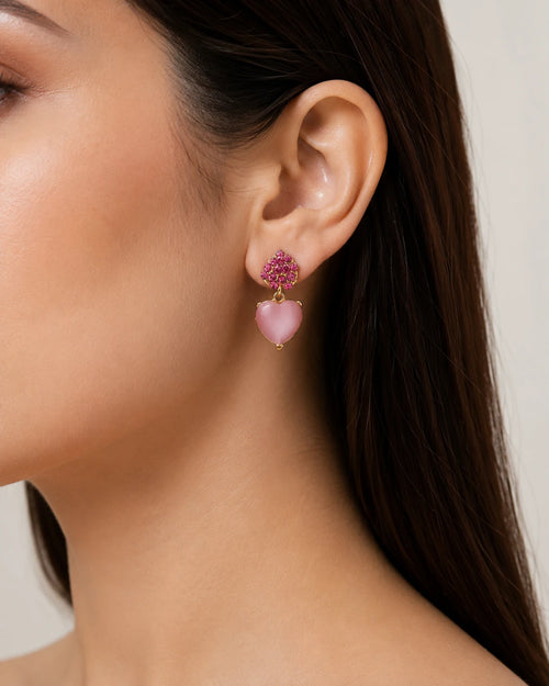 Swannah Pink Heart Crystal Drop Earrings for Women