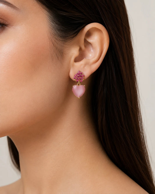 Swannah Pink Heart Crystal Drop Earrings for Women