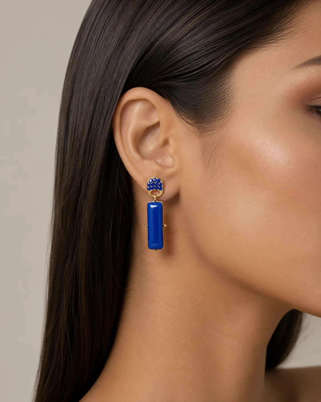Swannah Royal Blue Rectangle Drop Earrings for Women