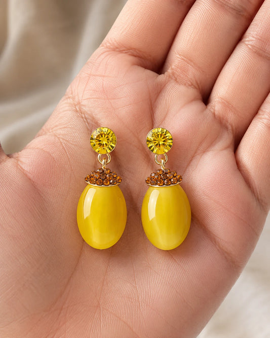 Swannah Yellow Oval Drop Earrings for Women