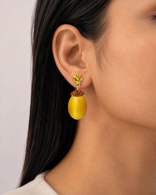 Swannah Yellow Oval Drop Earrings for Women