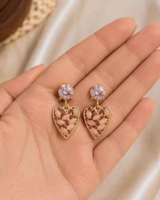 Swannah Pink Heart Filigree Drop Earrings for Women
