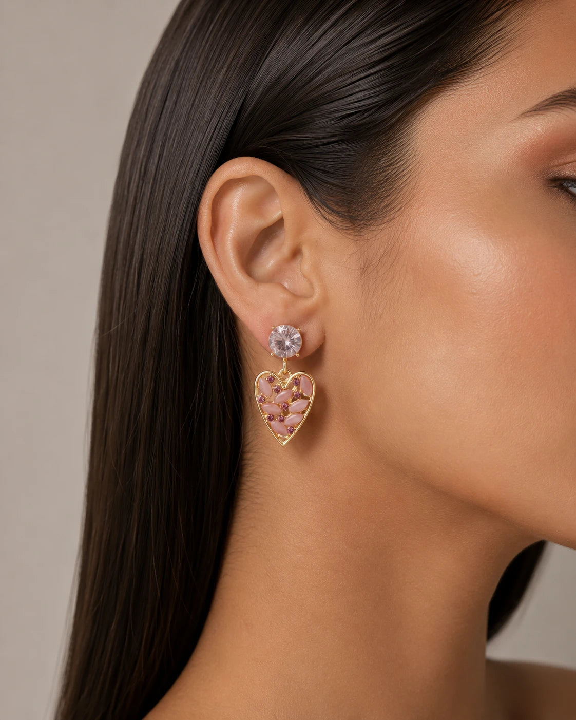Swannah Pink Heart Filigree Drop Earrings for Women