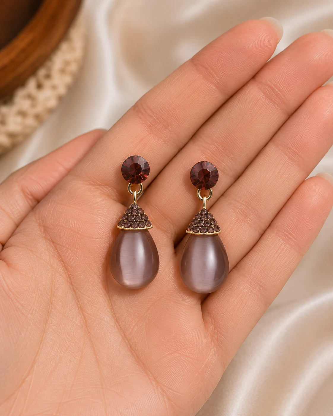 Swannah Smoky Brown Teardrop Drop Earrings for Women