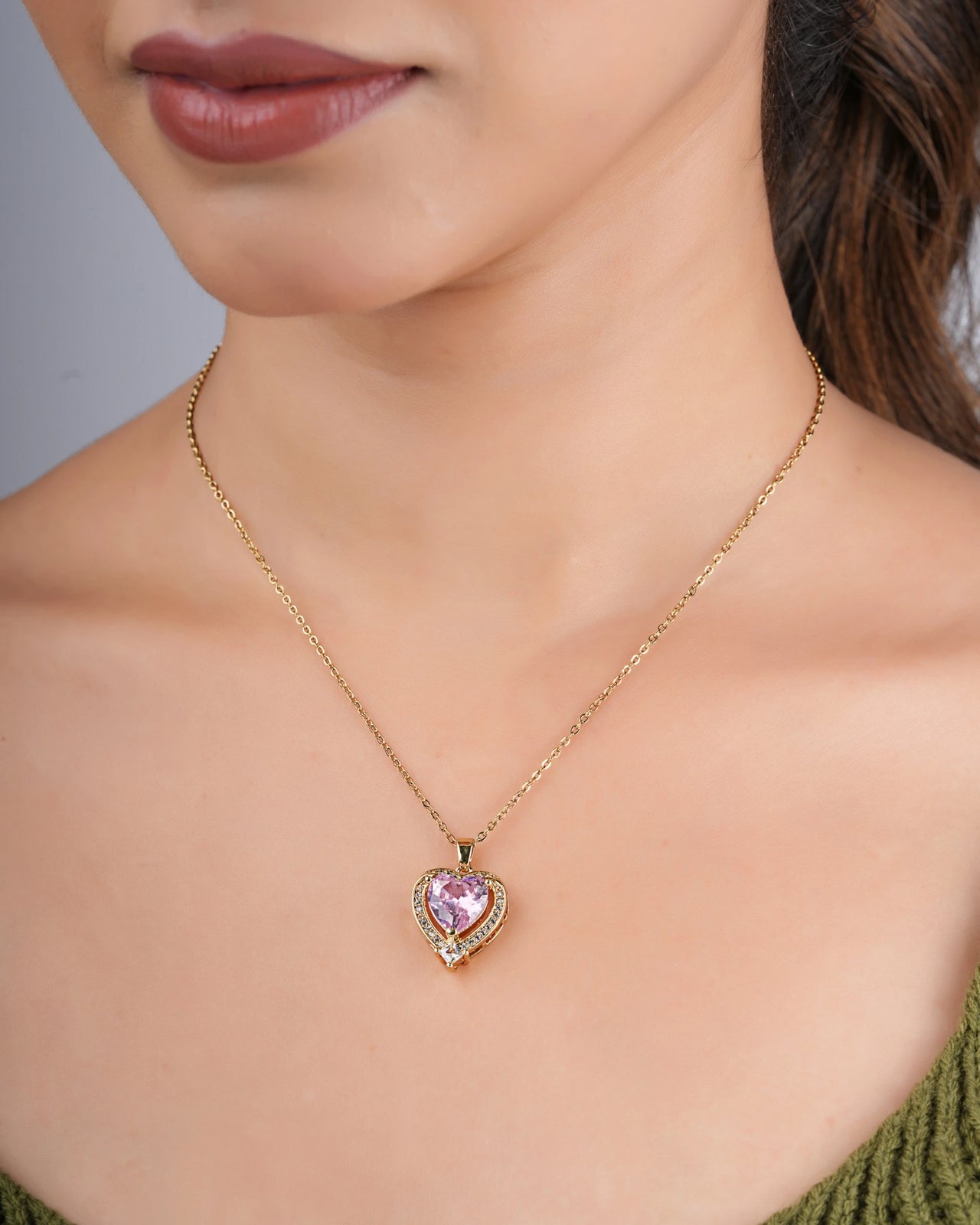 Swannah Pink Crystal Heart Necklace