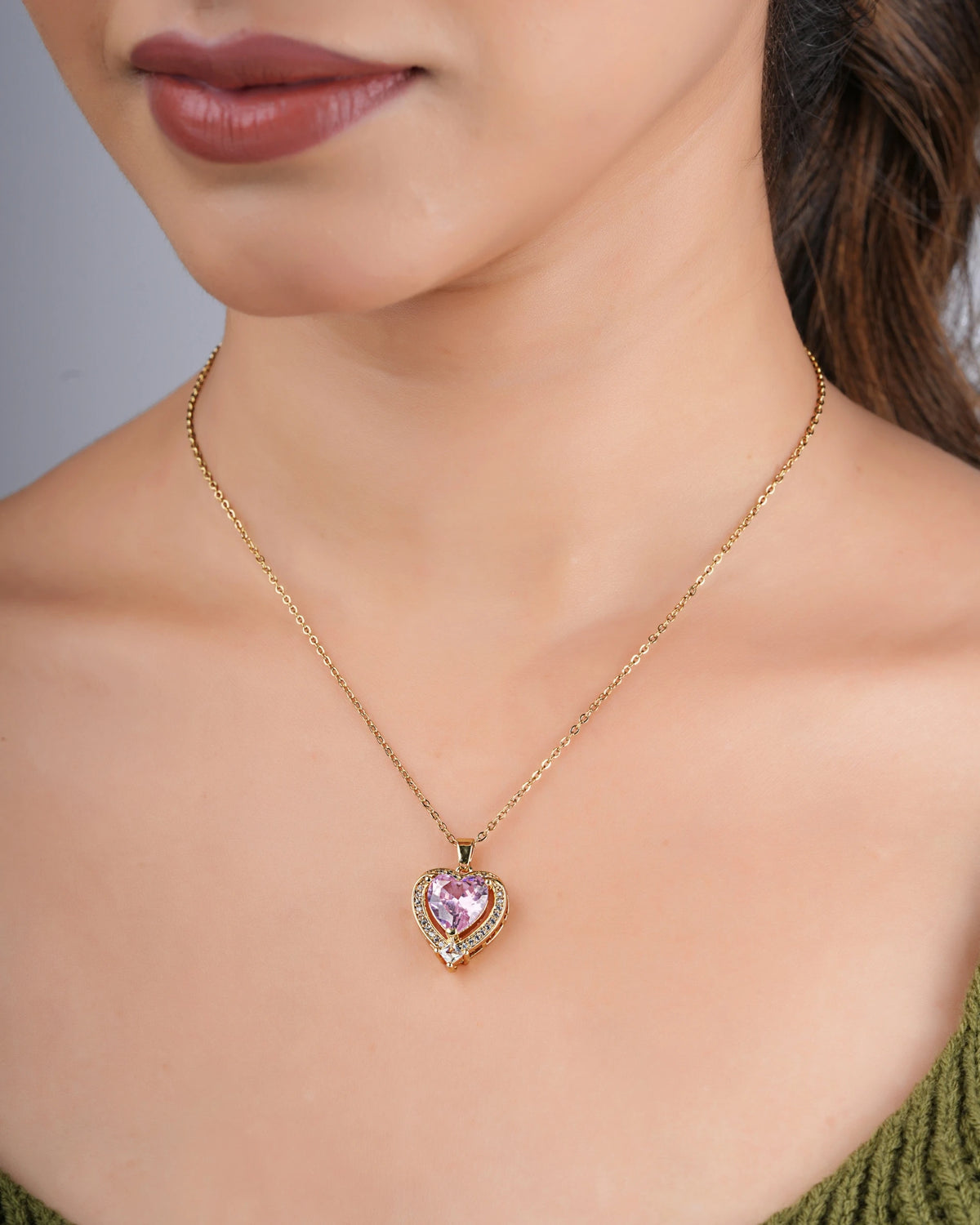 Swannah Pink Crystal Heart Necklace