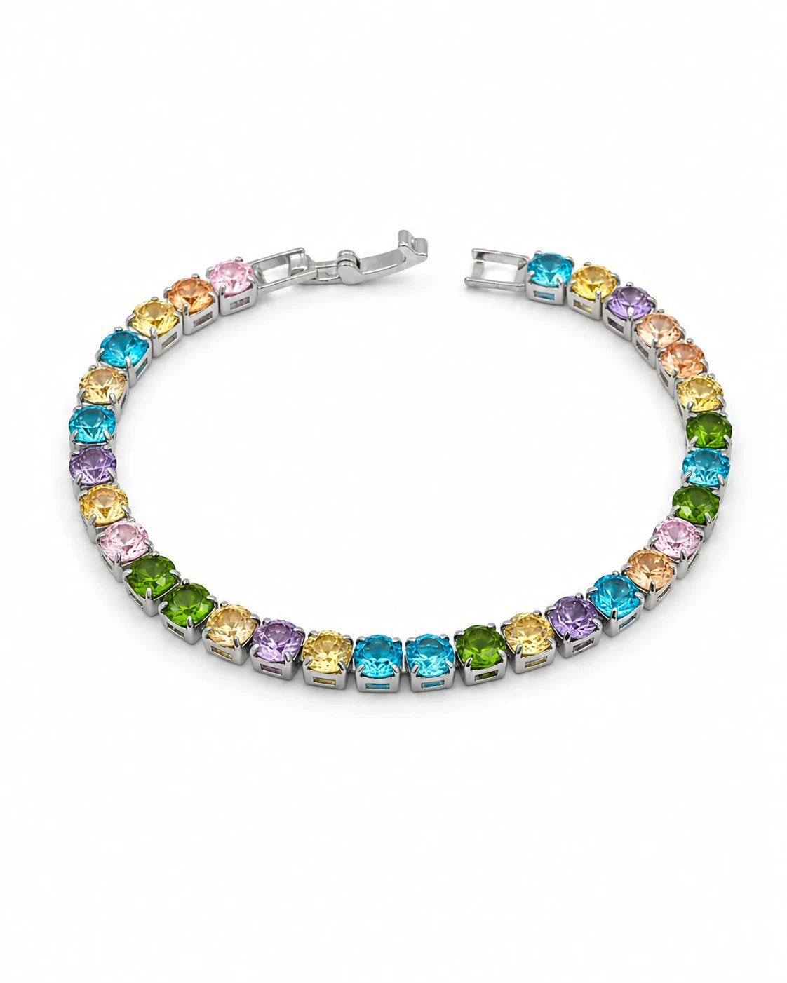 Swannah Rainbow Spark Tennis Multicolor Crystal Silver Bracelet for Women