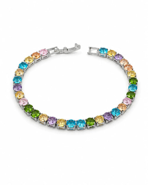 Swannah Rainbow Spark Tennis Multicolor Crystal Silver Bracelet for Women