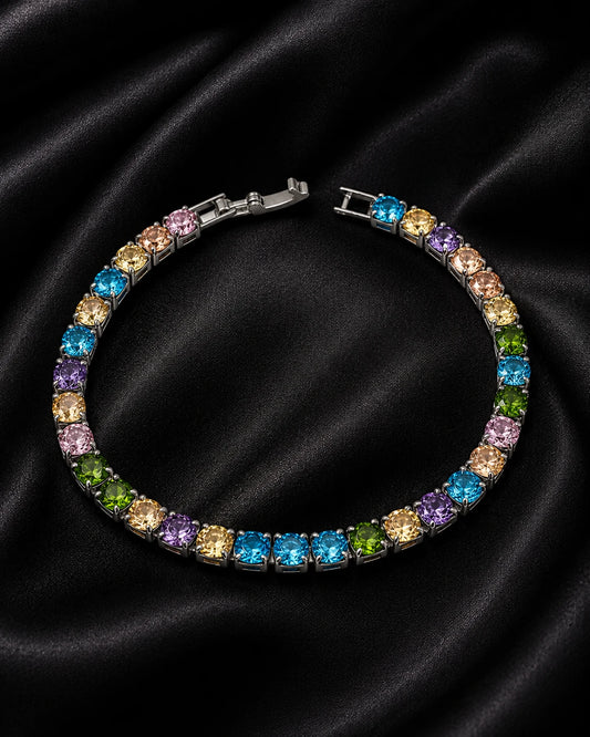 Swannah Rainbow Spark Tennis Multicolor Crystal Silver Bracelet for Women