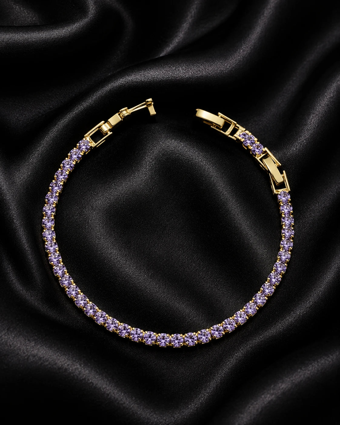 Swannah Violet Glow Tennis Purple Crystal Gold Bracelet for Women