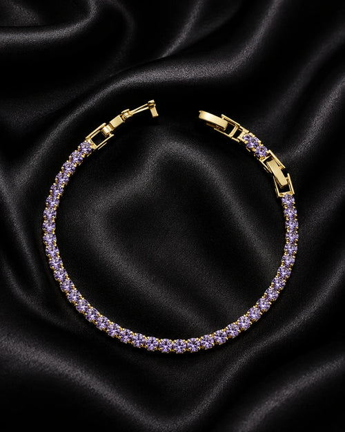 Swannah Violet Glow Tennis Purple Crystal Gold Bracelet for Women