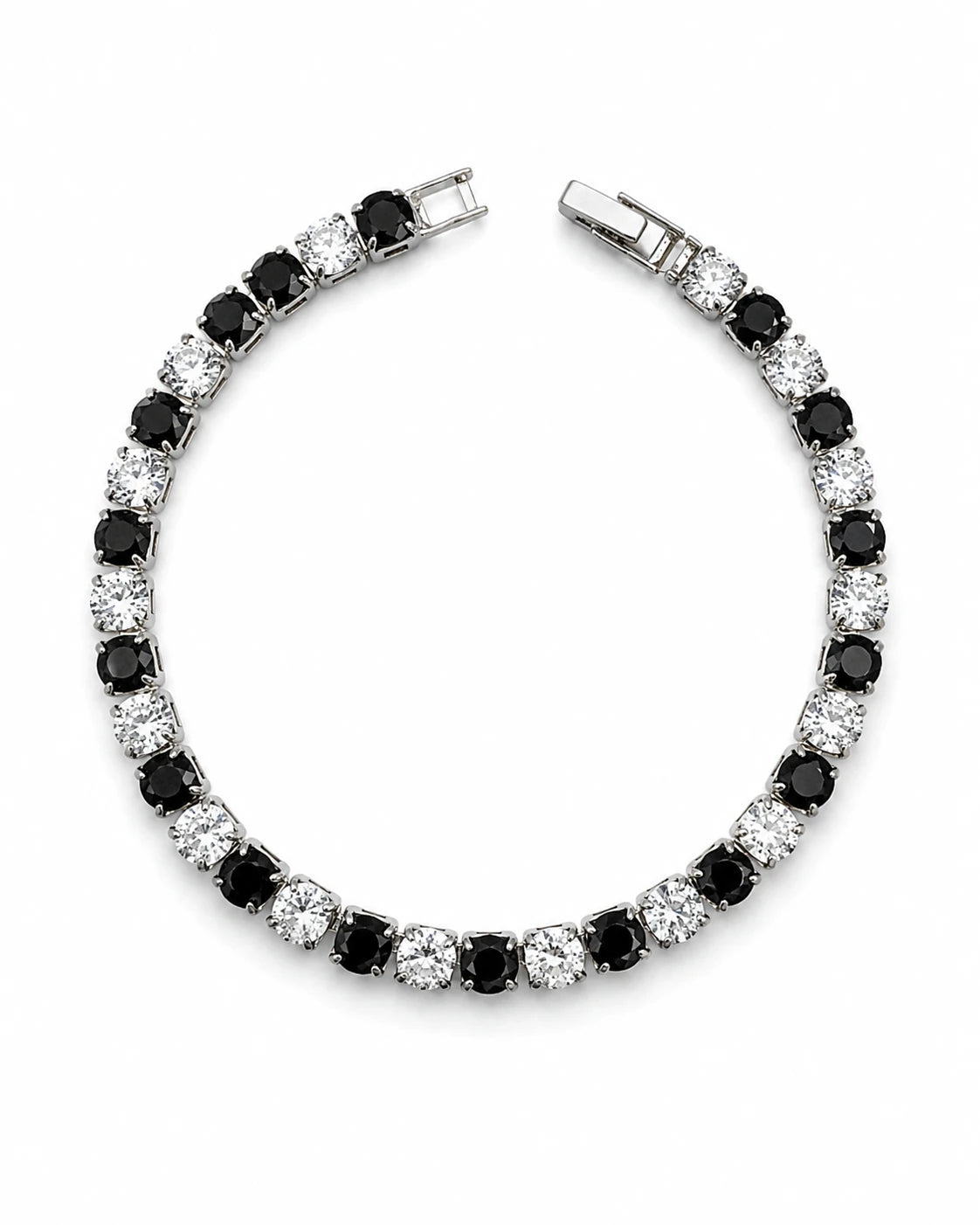 Swannah Midnight Spark Tennis Black & White Crystal Silver Bracelet