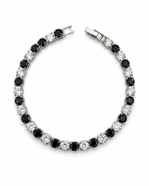 Swannah Midnight Spark Tennis Black & White Crystal Silver Bracelet