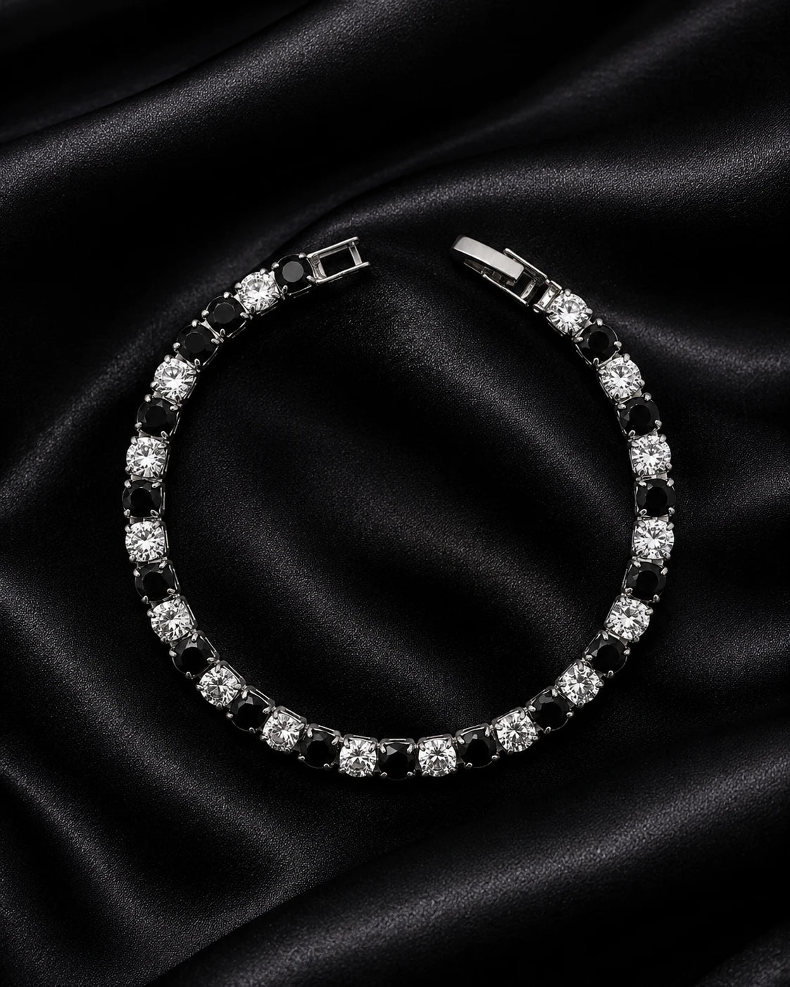 Swannah Midnight Spark Tennis Black & White Crystal Silver Bracelet