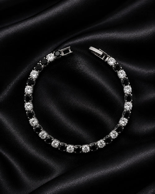Swannah Midnight Spark Tennis Black & White Crystal Silver Bracelet