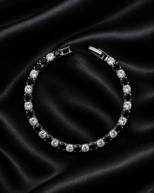 Swannah Midnight Spark Tennis Black & White Crystal Silver Bracelet