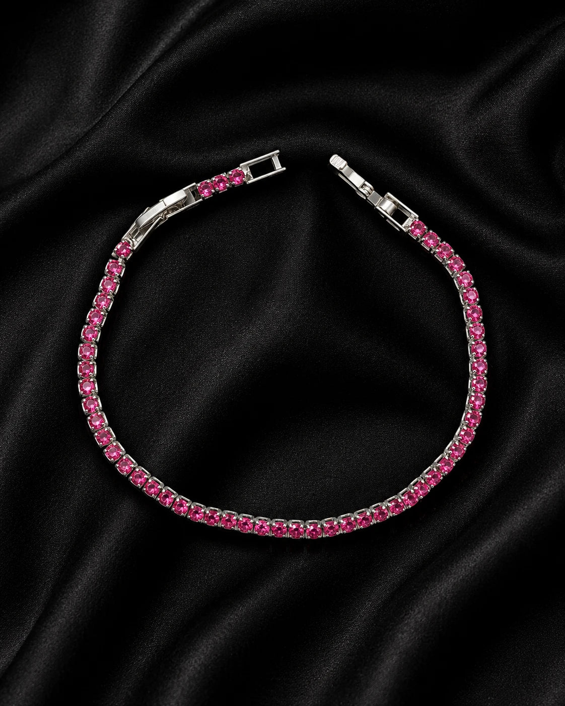 Swannah Pink Radiance Tennis Pink Crystal Silver Bracelet