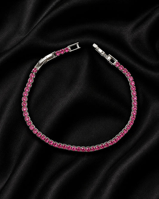 Swannah Pink Radiance Tennis Pink Crystal Silver Bracelet
