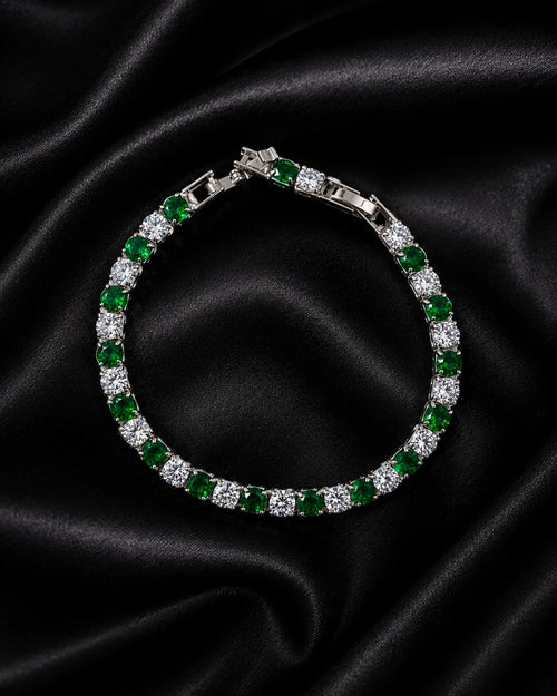 Swannah Emerald Radiance Tennis Green & White Crystal Silver Bracelet