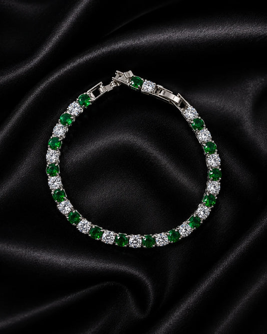 Swannah Emerald Radiance Tennis Green & White Crystal Silver Bracelet