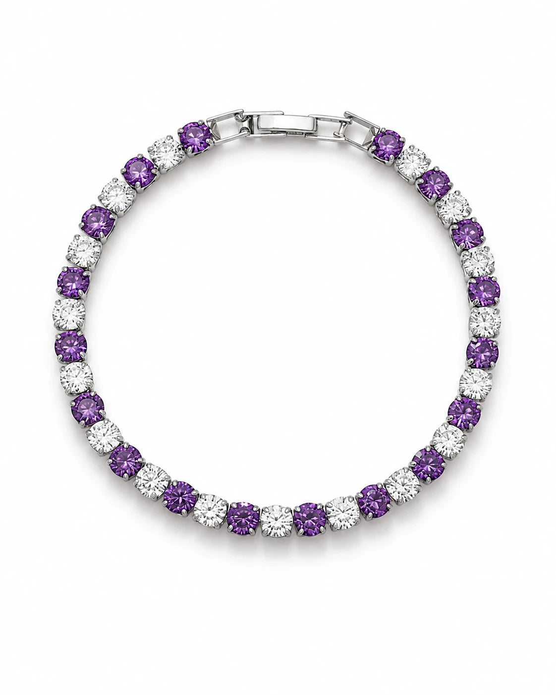Swannah Amethyst Glow Tennis Purple & White Crystal Silver Bracelet