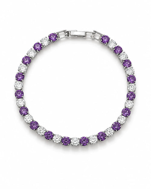 Swannah Amethyst Glow Tennis Purple & White Crystal Silver Bracelet