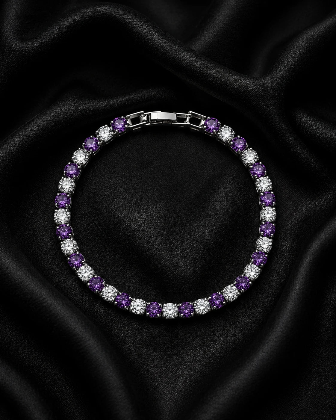 Swannah Amethyst Glow Tennis Purple & White Crystal Silver Bracelet