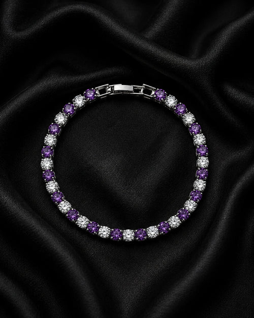 Swannah Amethyst Glow Tennis Purple & White Crystal Silver Bracelet