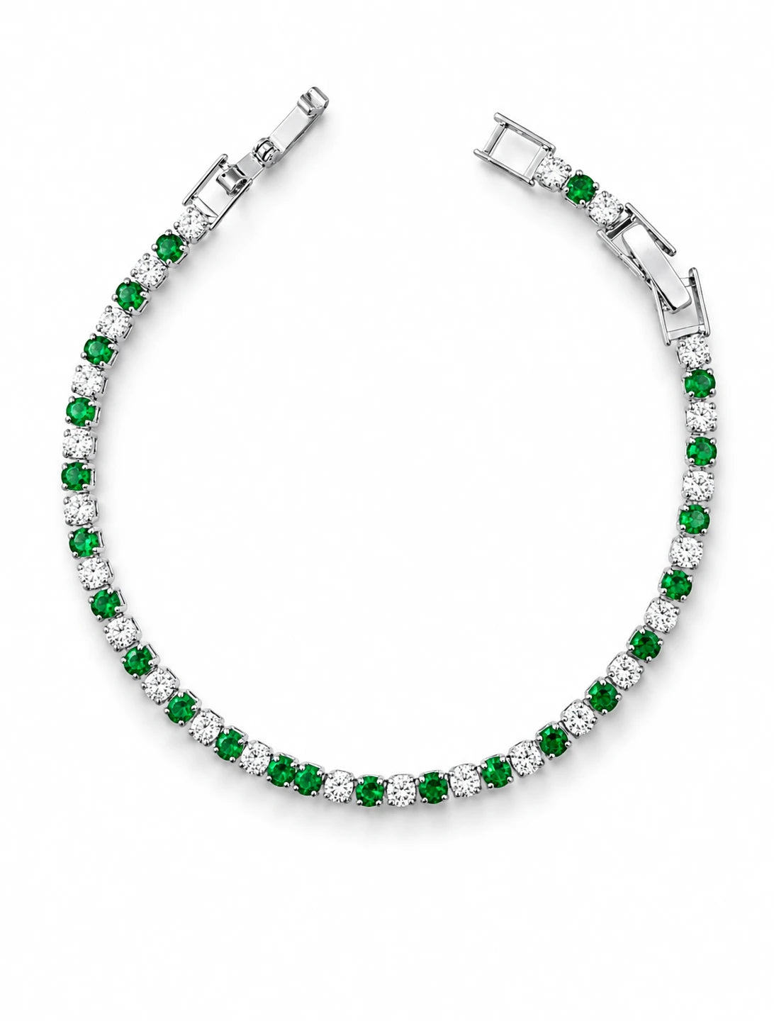 Swannah Emerald Spark Tennis Green & White Crystal Silver Bracelet