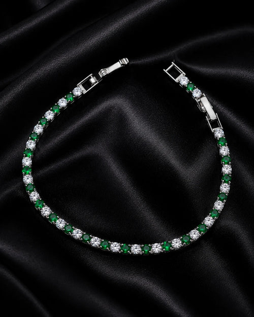 Swannah Emerald Spark Tennis Green & White Crystal Silver Bracelet