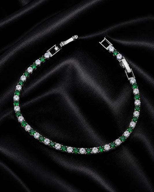 Swannah Emerald Spark Tennis Green & White Crystal Silver Bracelet