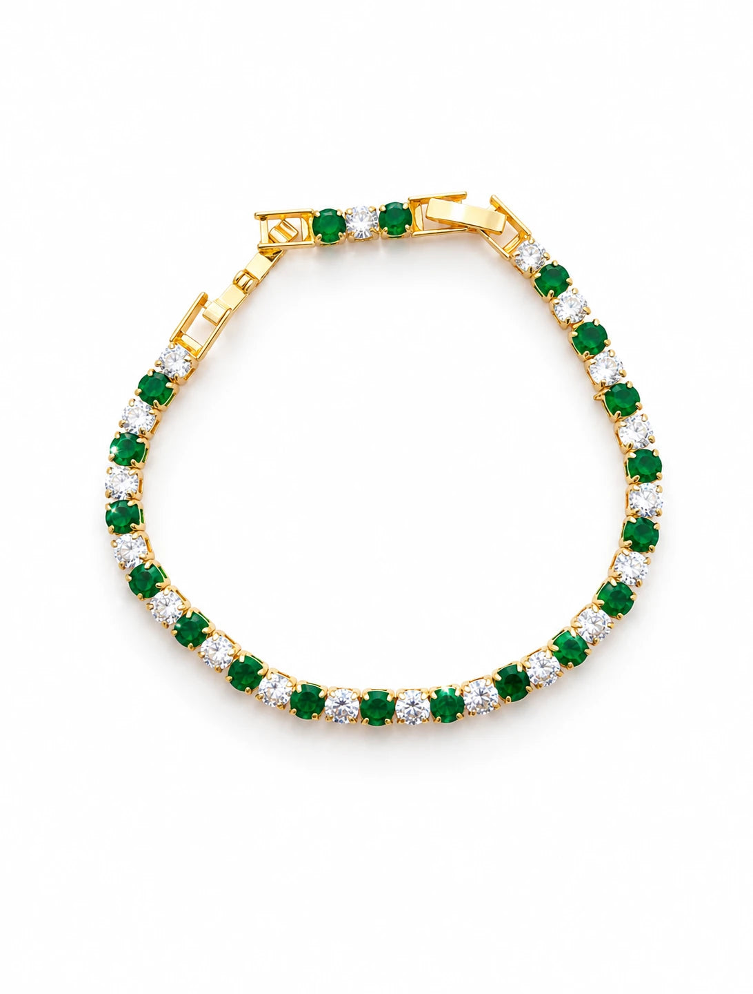 Swannah Emerald Glow Tennis Green Crystal & White Stone Gold Bracelet
