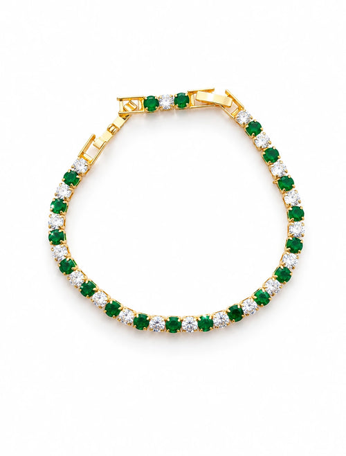Swannah Emerald Glow Tennis Green Crystal & White Stone Gold Bracelet