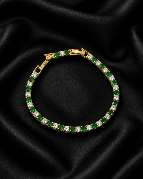 Swannah Emerald Glow Tennis Green Crystal & White Stone Gold Bracelet