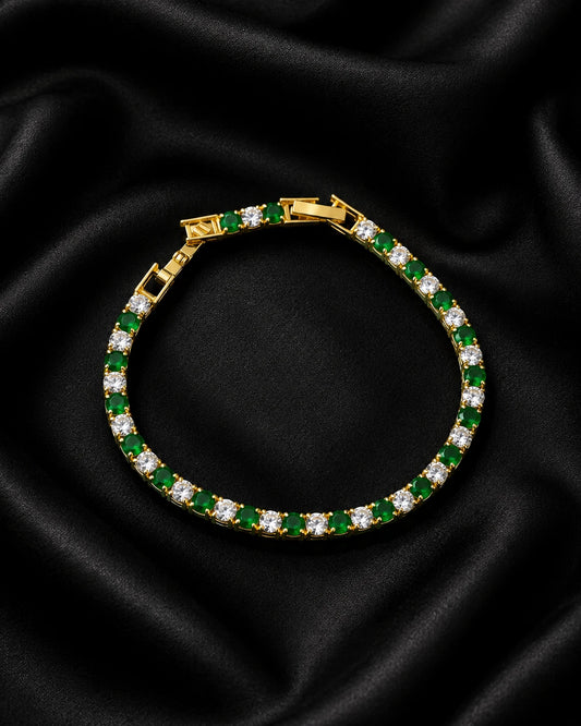 Swannah Emerald Glow Tennis Green Crystal & White Stone Gold Bracelet