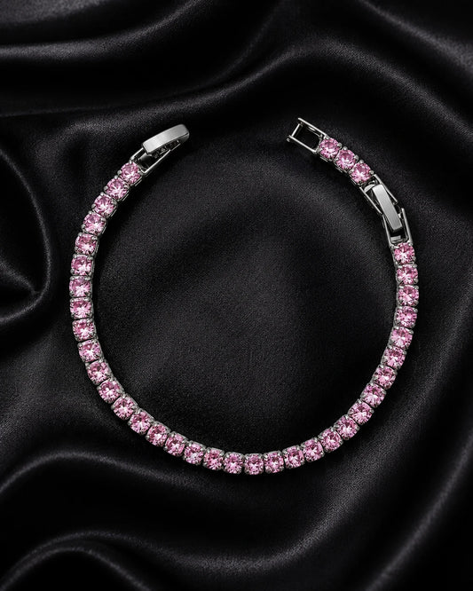 Swannah Blush Pink Tennis Pink Crystal Silver Bracelet for Women