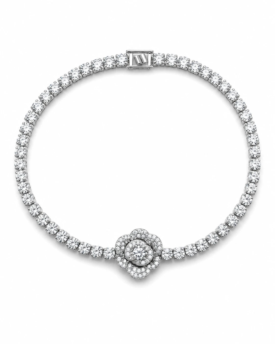 Swannah Bloom Spark Tennis Floral Crystal Silver Bracelet for Women