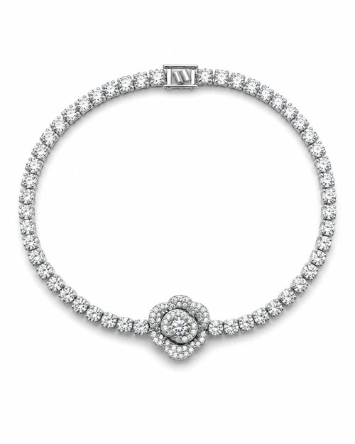 Swannah Bloom Spark Tennis Floral Crystal Silver Bracelet for Women