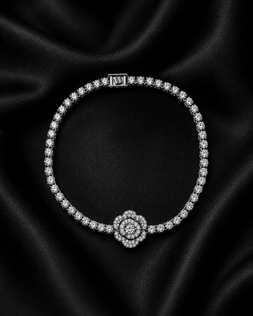 Swannah Bloom Spark Tennis Floral Crystal Silver Bracelet for Women