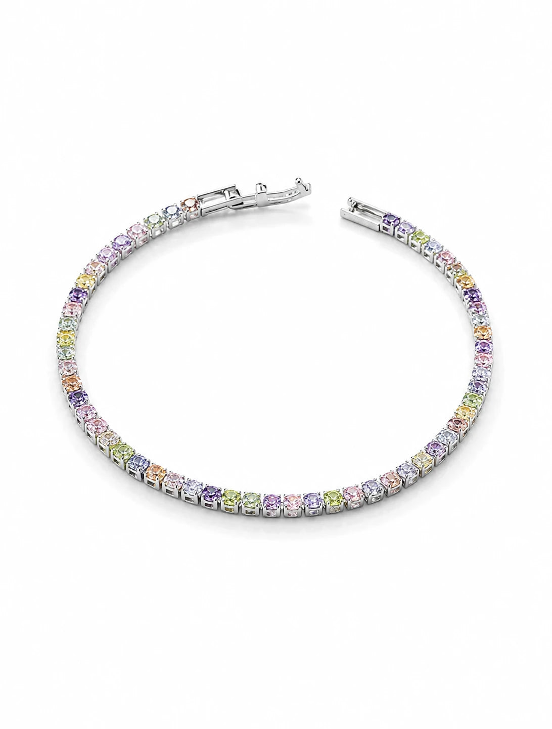 Swannah Pastel Rainbow Tennis Multicolor Crystal Silver Bracelet for Women