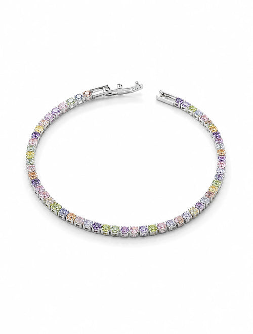 Swannah Pastel Rainbow Tennis Multicolor Crystal Silver Bracelet for Women