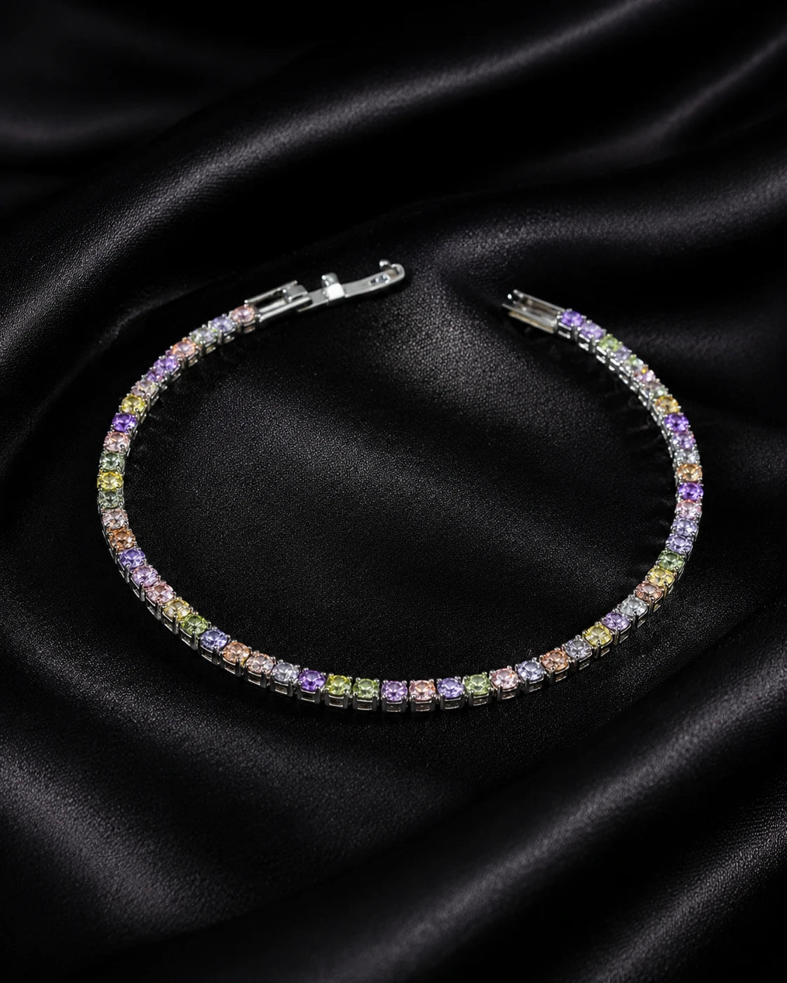 Swannah Pastel Rainbow Tennis Multicolor Crystal Silver Bracelet for Women