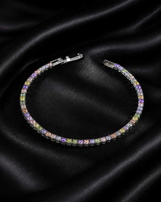 Swannah Pastel Rainbow Tennis Multicolor Crystal Silver Bracelet for Women