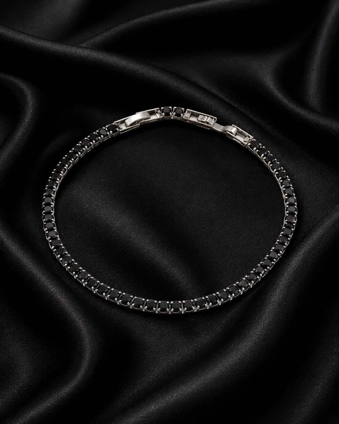 Swannah Midnight Black Tennis Black Crystal Silver Bracelet for Women